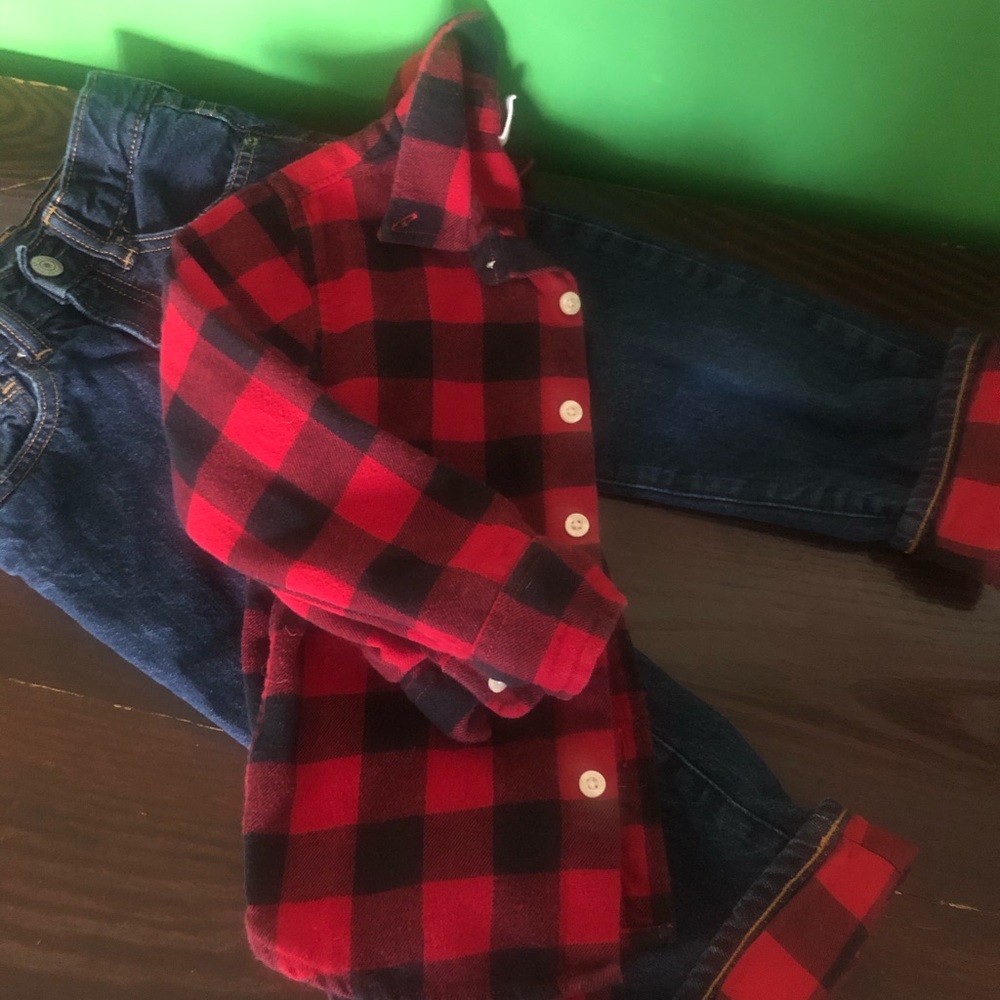 Gap Kids Jeans and Button Down Buffalo Plaid